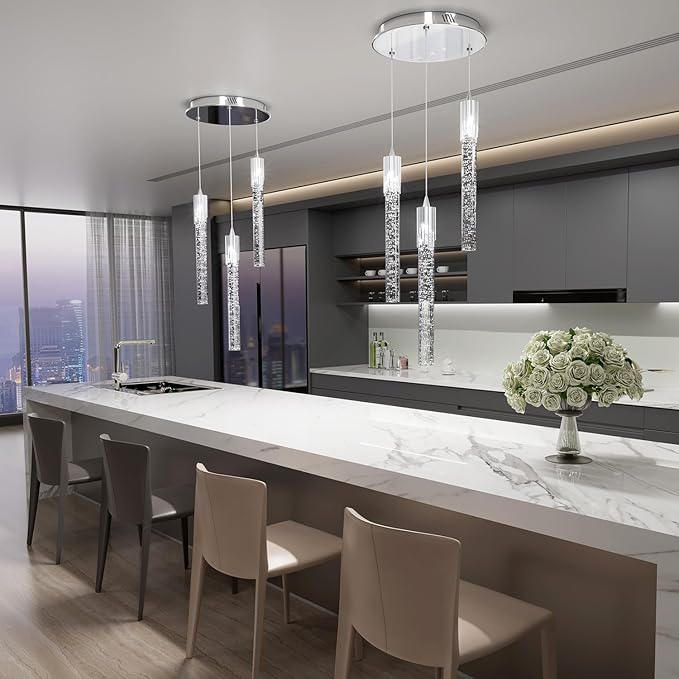 Flashing God 3 Light Pendants Light for Kitchen Island Dining Room Pendant Lighting Fixture Mini Crystal Chandelier Ceiling Hanging Lights for Bedroom Island Kitchen