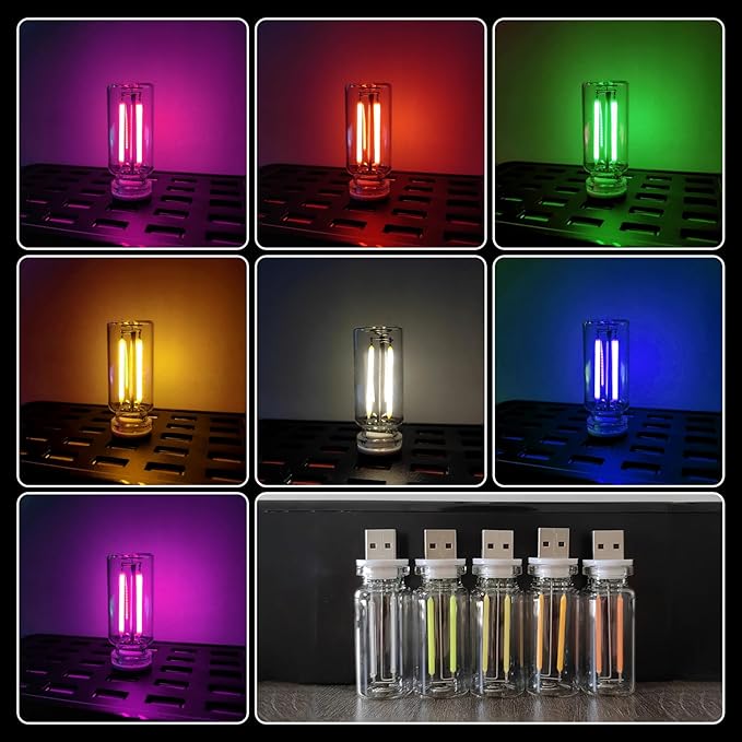 2Pcs USB Retro Car Lamp, Dimmable Touch-Control LED Car Interior Atmosphere Lights, USB Powered Night Lamps, Mini Glass Bottle Night Light Touch Control Vehicle Interior Decor Retro Lamp (Blue)