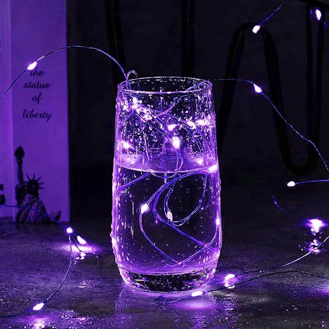 Aogist 16FT Fairy Lights with Spool,Ultra-Bright 50 LEDs Battery Operated Copper Wire String Light for Bedroom Christmas Wedding Centerpiece Parties Decoration,Purple