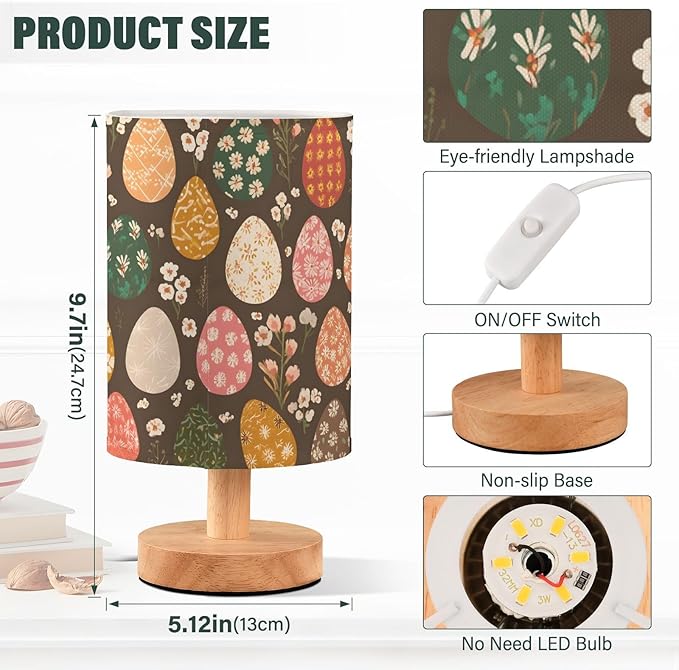 Easter Egg Flower Small Desk Lamp for Bedroom Nightstand Bedside Lamps with USB Table Lamp with Fabric Night Light for Living Room