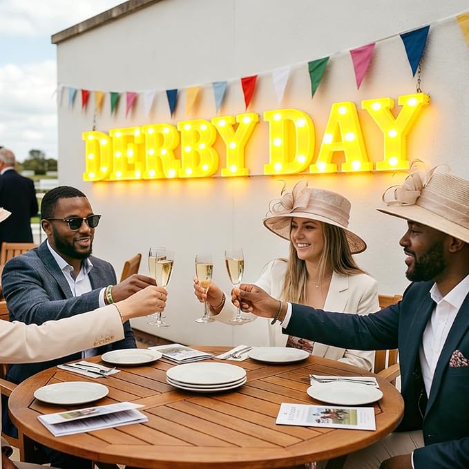 7 Pcs Derby Day Decorations Derby Day Large LED Letter Sign Battery Powered Light Hanging Decor for Party Decorations Indoor Outdoor