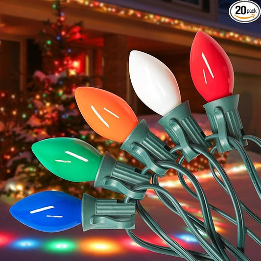 C7 Multicolor Christmas Lights Vintage Christmas Lights String with Multicolor 20+2 Bulbs,Hanging Christmas Lights Outdoor for Holiday Party Wedding Christmas Decorations (20FT)