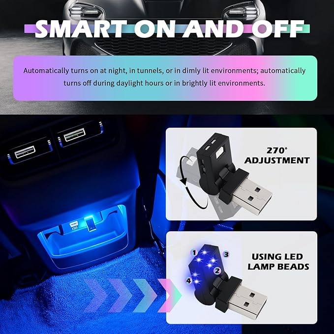 Mini USB LED Lights for Car,5V RGB Car LED Lights Interior USB Light with Adjustable Color & Brightness,Portable USBs A Ambient Lighting Cars Interior for Cars Atmosphere