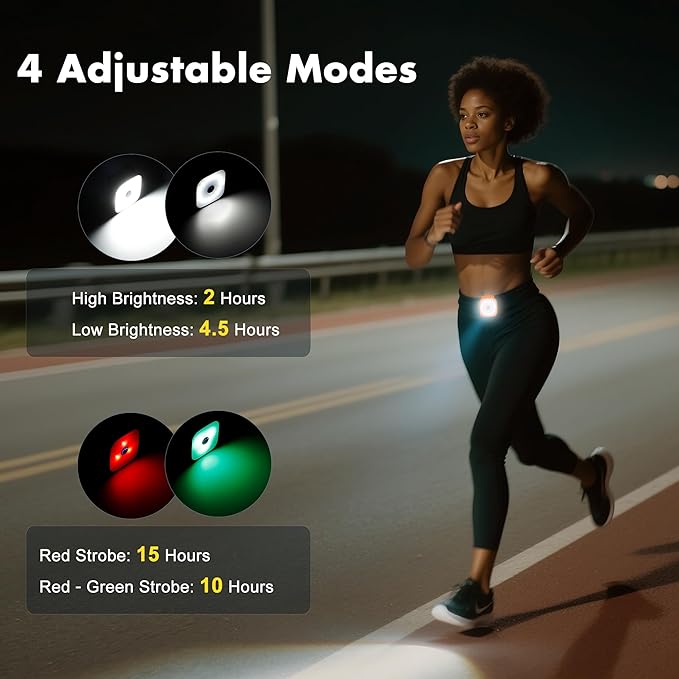2 Pack Running Lights for Runners,4 Modes LED Rechargeable Clip On Flashlights,Walking Light Safety Dog Lights for Night Walking,Running Light for Fishing Biking Camping Hiking Gear