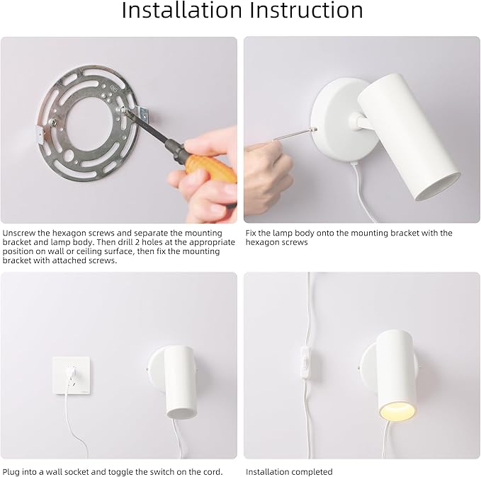 Aisilan 2-Pack 12W White Plug-in Spotlights, 3000K Modern Uplighting with On/Off Switch, COB CRI≥97 Floor Can Lights for Indoor Artwork, Plants, Studio & Accent Lighting