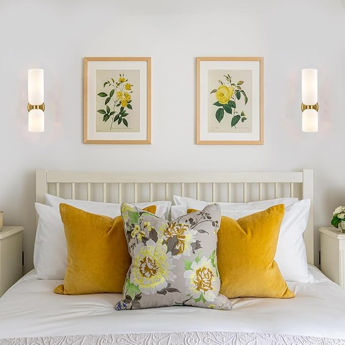Gold Wall Sconces Mid Century Wall Light Modern Gold Wall Sconces Set of Two 2-Light Modern Wall Light Bathroom Vanity Light Milky White Glass for Bedroom Kitchen Dining Room (Gold)