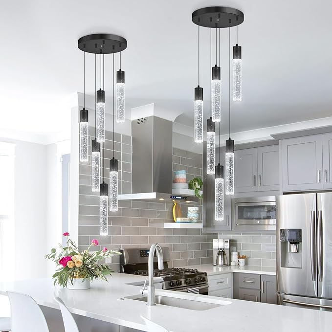 Modern Pendants Light for Kitchen Island Crystal Mini Chandeliers Dining Room LED Pendant Lighting Fixture High Ceiling Hanging Lights Bedroom Island Kitchen Foyer 6000K White Light Fixtures Black