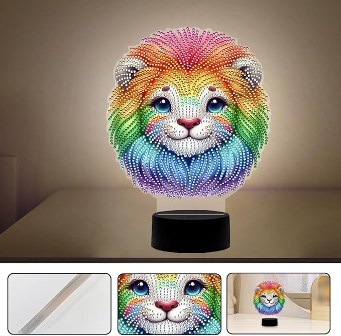 Lion Diamond Art Painting Night Light,Diamond Art Painting Kits Desktop Touch Lamp Ornaments for Tabletop Decor Diamond Art Accessories for Adult Beginner Bedrooms Living Room