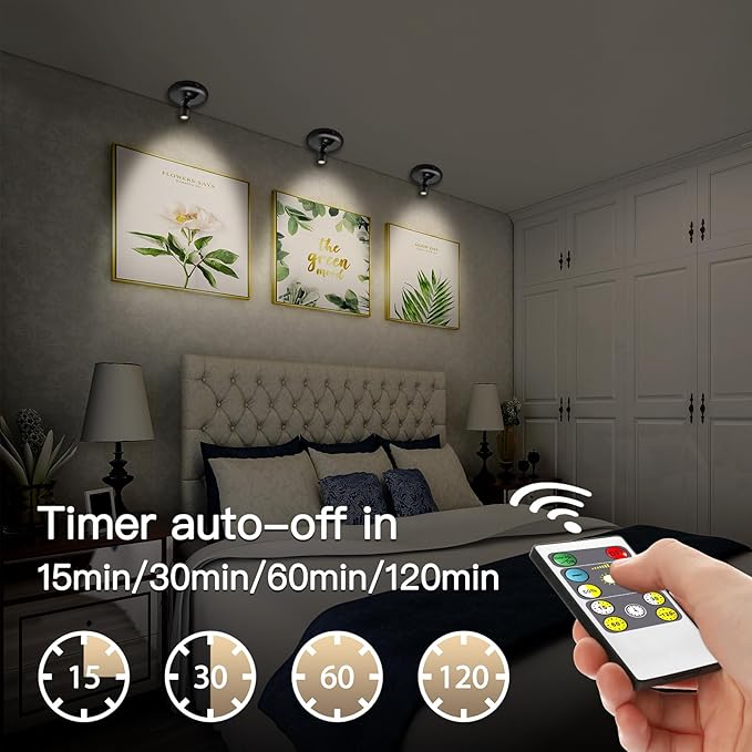 Wireless Led Spot light Battery Operated with Remote ,Up Light for Plants ,Down Light for Picture on Wall, Dimmable Timer Mini Accent SpotLight Painting Light for Trees Frame Dartboard Gallery Cabinet