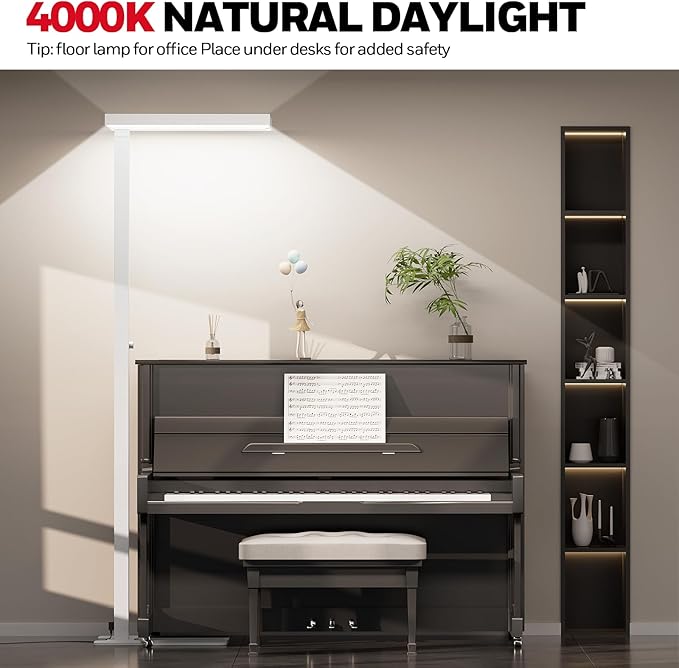 Honeywell 16000LM LED Floor Lamp, 02E Max Sunturalux Eye-Caring Reading Standing Light, 155W Modern Natural Daylight 4000K Dimmable 77" Tall Floor Lamps for Living Room Kids Study Home Office