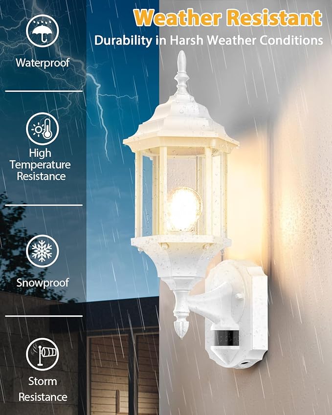Redluck Motion Sensor Outdoor Lights, 16 inch Dusk to Dawn Outside Porch Lights, Waterproof Anti-Rust Aluminum Outdoor Wall Lights Exterior Lighting Fixtures for House, Garage, Front Door, White