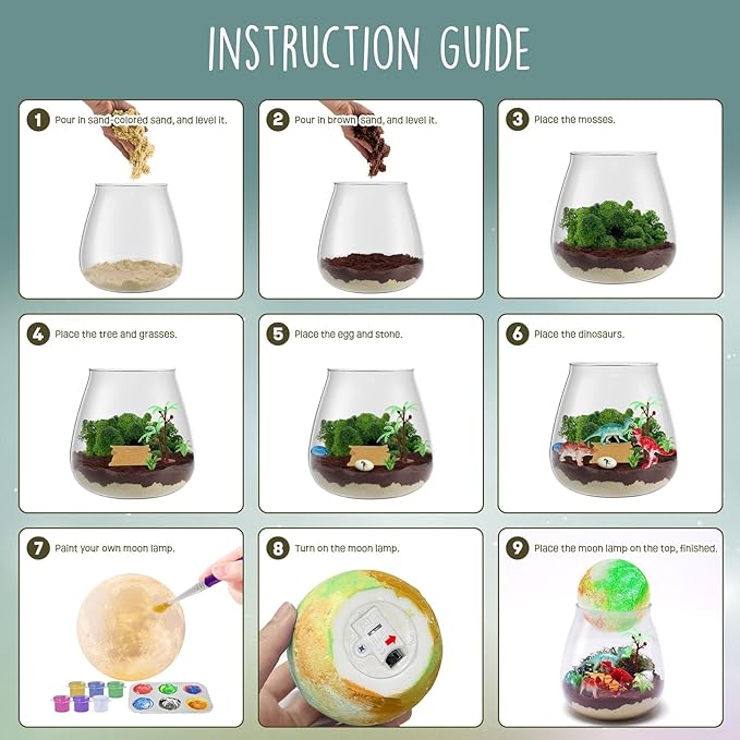 Dinosaur Terrarium Kit for Kids - Dino Kid Crafts with DIY Moon Lamp Kit - Birthday Gift for Boys Ages 4 5 6 7 8-12 Year Old - Arts and Crafts for Boy and Kids - Easter Gifts for Boys