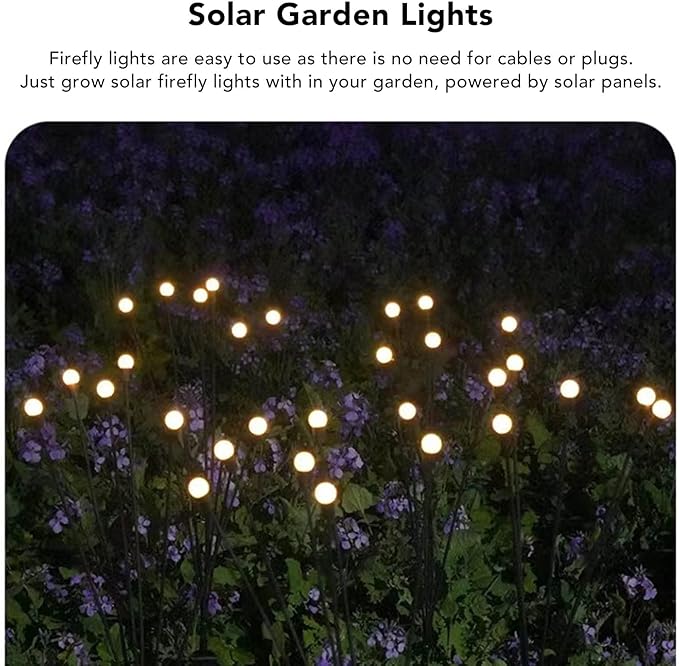 LED Solar Powered Firefly Lights, 2 Sets Solar Powered Firefly Lights Outdoor Waterproof Solar Garden Lights for Lawn Outdoor Starburst Swaying Lights