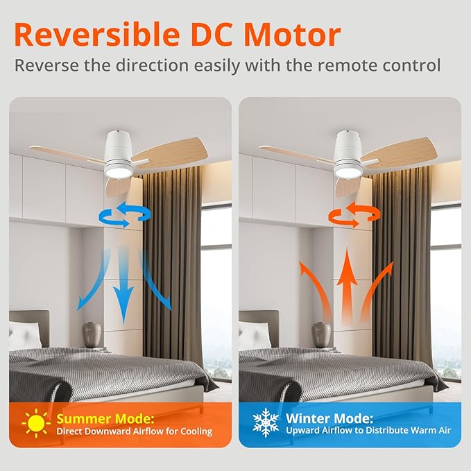 TALOYA 42inch Ceiling Fans with Lights and Remote Control, Quiet DC Motor, Double-Faced Blades, Modern Low Profile Ceiling Fan for Bedroom, Living Room, Dining Room, Office