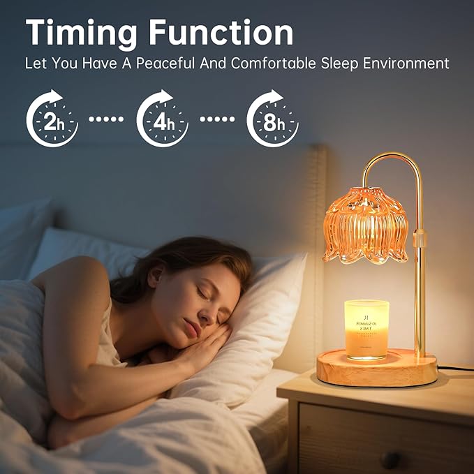 Flower Candle Warmer lamp with Timer Dimmer,Adjustable Height Candle Warmer,Fits All Jar Scented Candles,Christmas Gifts for Mom Women,Candle Lamp for Bedroom Home Decor,Flower Amber