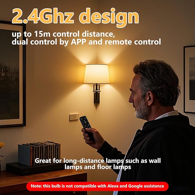 E26 2.4Ghz Rechargeable Light Bulb with Remote Control,Battery Operated Light Bulb for Sconces and Lamps, E26 Detachable Charging for Non-Hardwired Fixture,Dimmable 3000K-6500K RGBWW,2Pack