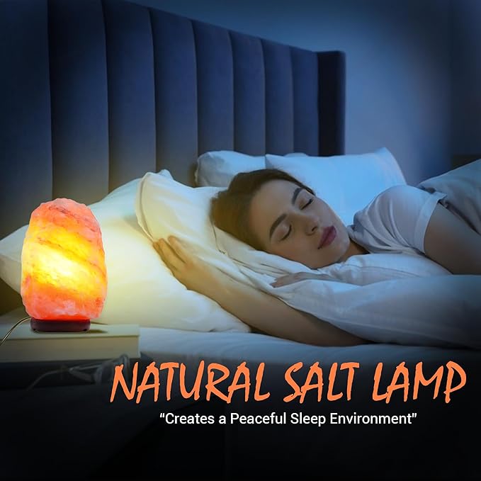 Himalayan Salt Lamp 5 Inch, 3-4 lbs with Wooden Base - Hand Carved Pink Light - Dimmable Cord & Bulb, Ideal Gift Night Lamp for Bedroom, Office, Living Room