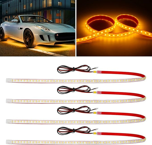 Amber Led Strip Lights,24inch 12V Interior Light Strip IP68 Waterproof Cuttable for Car Motorcycles Boat Golf Cart Truck Cargo Home Decoration with Strong Nano Tape(4PCS)