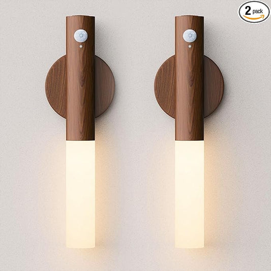Battery Operated Wall Sconce Set of 2 - Rechargeable Motion Sensor Night Lights, 2200mAh Wireless Wall Lights Sconce, Magnetic Portable Hallway Light for Kitchen Stair Cabinet, 3000K