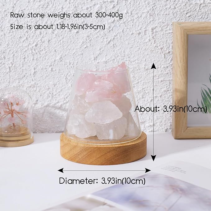Runyangshi Rose Quartz Clear Quartz Night Lamp Natural Healing Crystal Atmosphere Lamp with Remote Control Bedside USB Port 7 Colours Dimming Mode Bedroom Lamp Home Decor Gift