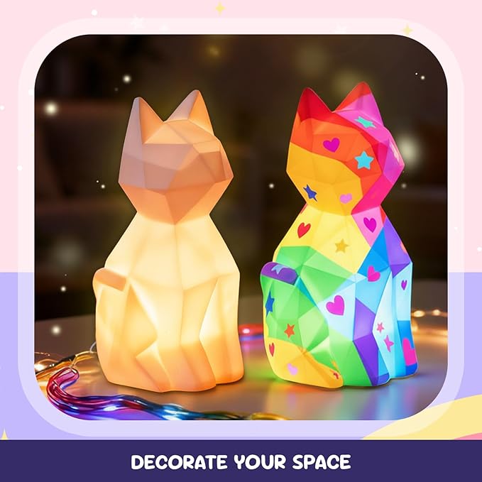 Paint Your Own Cat Lamp Kit, Arts & Crafts DIY Cat Crafts Night Light for Kids Ages 4-8,Art Supplies Party Favor Painting Kit,Christmas Birthday Gifts for Girls Boys Age 4 5 6 7 8 9 10 11 12