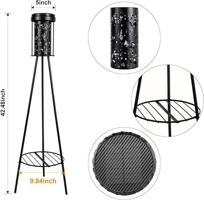 Solar Floor Lamps Outdoor RGB Butterfly Projection Metal Cordless Floor Lamp with Plant Stand,42.48 Inch Waterproof Decorative Garden,Patio,Porch,Yard,Path,Light,Black