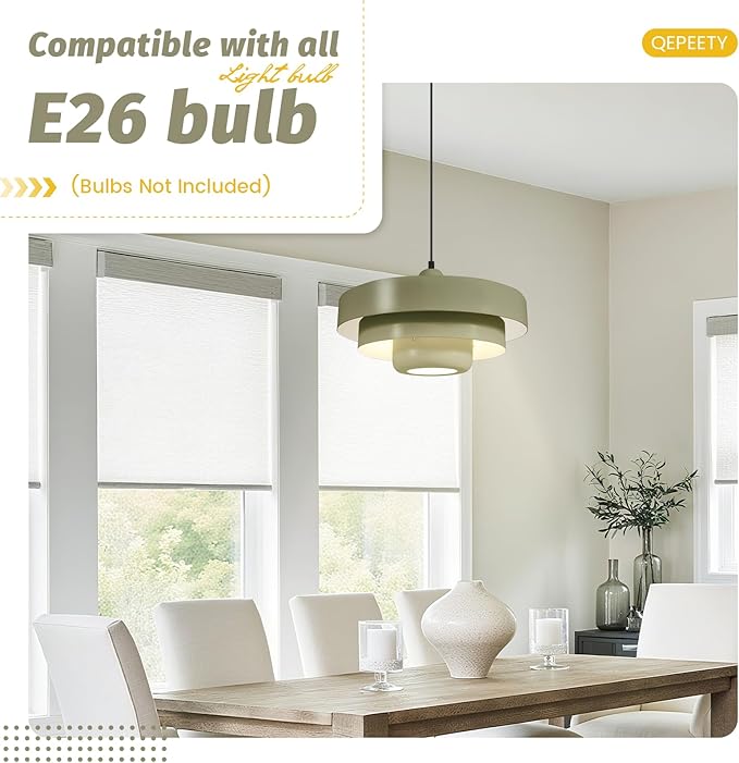 Olive Green Nordic Pendant Light, 13.8" Modern Flush Mount Ceiling Lamp for Kitchen Island, Farmhouse Hanging Light Over Dining Table, Closet, Pantry