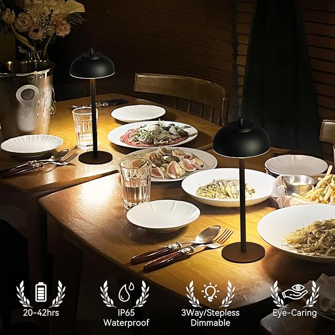 2 Pack Led Cordless Table Lamps Rechargeable,Table Lights Battery Operated-IP65 Waterproof-for Outdoor Patio/Restaurants/Home/Dinner/Table Lighting-Touch Control & Dimmable