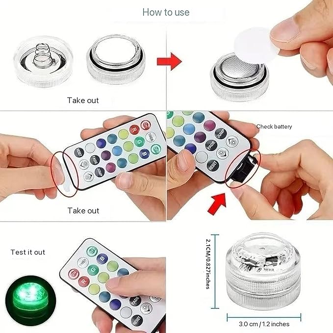 Submersible LED Lights, 12 PCS RGB Waterproof Color Changing Tea Light with Remote control and Timer, Battery Operated Mini Lights for Vase, Pool, Pond, Fish Tank,Parties,Wedding,Halloween,Christmas