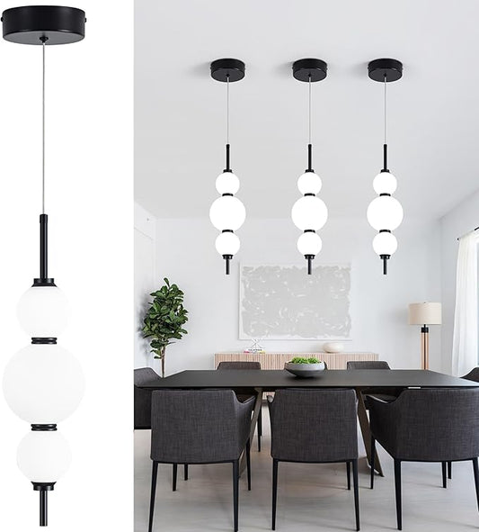 Modern Pendant Lights, Globe Pendant Lights with white Glass,Dimmable Black Pendant Light Fixtures,Adjustable Indoor Hanging Light Fixture for Kitchen Island, Dining Room,bedroom,15W,3000K-6000K