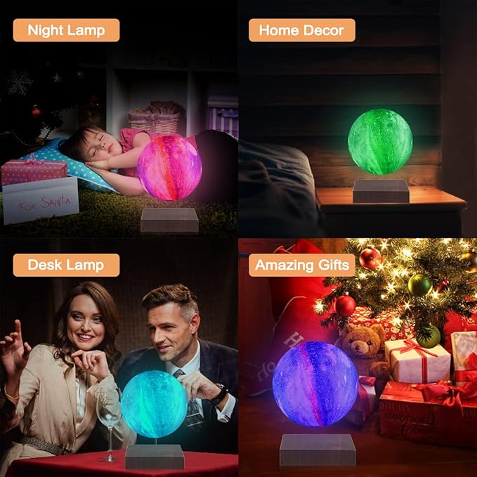UVEHAS Levitating Galaxy Moon Lamp - 16 Colors Magnetic Levitation Floating 3D Moon Light, with Remote Control Spinning in Air LED Galaxy Night Lights for Office Home Decoration Christmas Gift