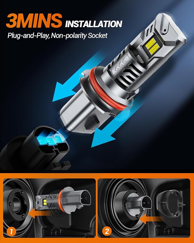 SEALIGHT S2S HB5/9007 Light Bulbs, 40000LM Super Brighter, 6500K Pure White 9007 Fog Bulbs, 60K+ Hours Lifespan, 2-Pack for Powersports/ATV Lamps