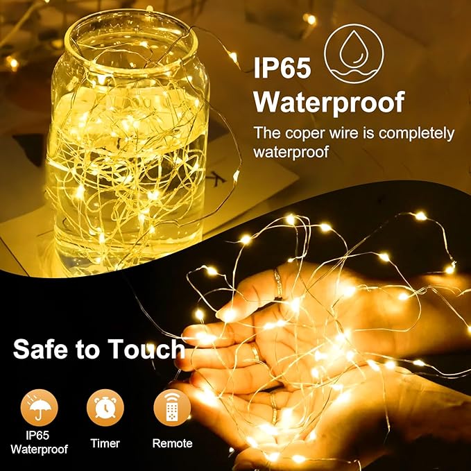 6 Pack Fairy Lights Battery Operated with Remote 7ft 20 LED Mini String Twinkle Lights Waterproof 8 Modes Firefly Starry Moon Lights for Mason Jars DIY Christmas Wedding Party Bedroom Decoration