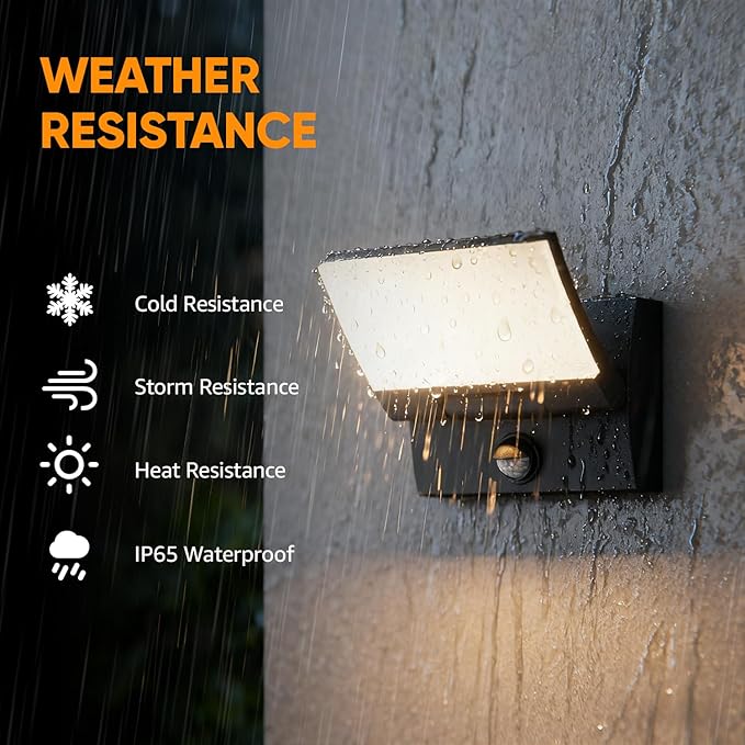 Motion Sensor LED Outdoor Wall Light 2-Pack, Rotatable Adjustable Wall Sconce, IP65 Waterproof Porch Light for House Garage Patio, 3000K Warm White, Matte Black Aluminum