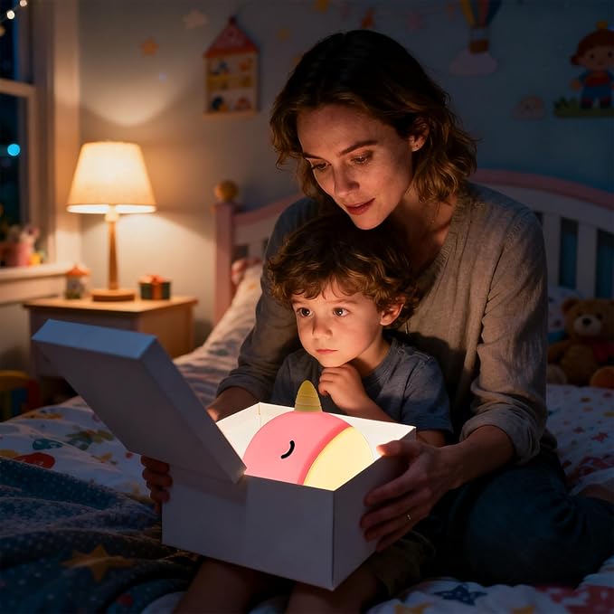 Cute Narwhal Night Light, Tap Control with 3 Warm White Brightness, USB Kids Bed Lamp with 30-Minute Timer, Soft Silicone Glow for Nursery, Birthday Gift (Pink Narwhal)