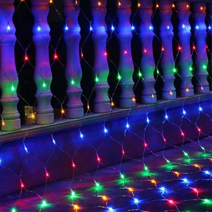weillsnow 198 Led 9.8ft x 6.6ft 198 LED Net Lights, Connectable 8 Lighting Twinkle Modes Mesh Lights for Christmas Outdoor Patio Garden Bush Fence Decorations (Multi-Colored)