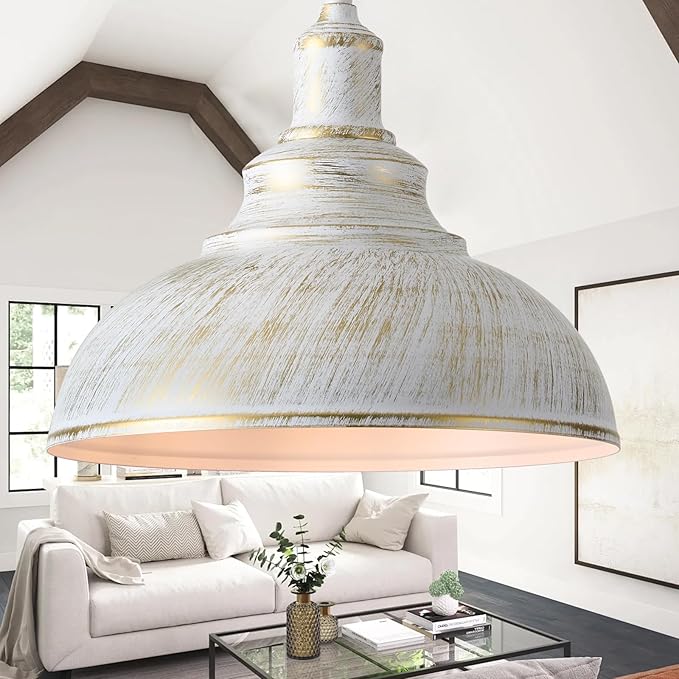 White Plug in Pendant Light Hanging Lamps for Living Room 15FT Dimmable Switch Adjustable Pulley Hanging Lights with Plug in Cord for Kitchen Bedroom 2 Pack