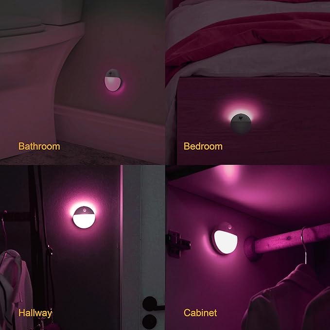 2 Pack Pink Battery Night Light, Motion Activated Night Light, 2.6" Small Sticky Lights, 3 Light Modes, Dimmable Soft Glow for Bedroom, Nursery, Baby, Kids, Sleep, Soothing Fear of The Dark