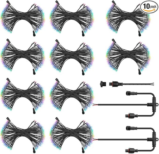 ALITOVE WS2811 Individually Addressable RGB String Lights Xconnect 429ft 12mm Diffused LED Bullet Pixel Lights 500pcs Waterproof IP68 for House Halloween Christmas Outdoor Decor,24V 12inch Spacing