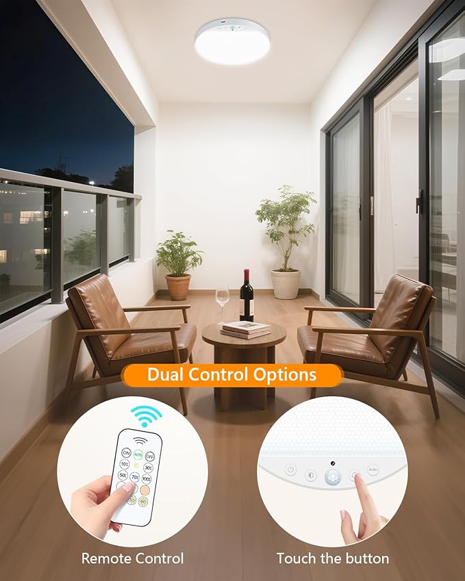 Rechargeable 6W Motion Sensor Ceiling Light Indoor, Wireless Magnetic Stick-On, Remote Control for Color & Brightness, Battery Operated Light for Shower, Closet, Bathroom, Pantry, Hallway, 1-Pack