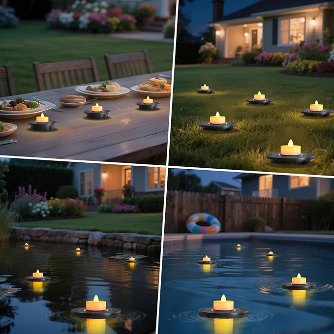 Solar Floating Pool Lights, 5-Pack Solar-Powered Float Candles Lamps Tea Light for Pond Party Garden Backyard Outdoor Decor