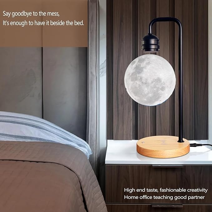 Magnetic Levitation Planetary Light with Wireless Phone Charger, Floating Moon Lamp, 360° Rotating Night Light for Girlfriend, Mom, Birthday, Anniversary(Silver,A)