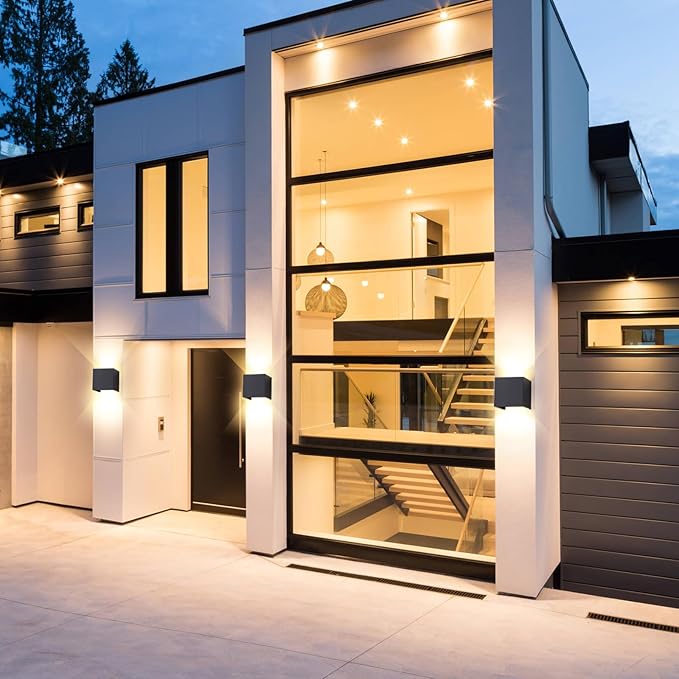 2 Pack LED Outdoor Wall Sconces Exterior/Interior,Modern Square Aluminum Wall Light Fixture Set,Variable Beam IP65 Waterproof Lights, 12W Warm Light 3000K Up and Down Wall Lighting Fixtures.
