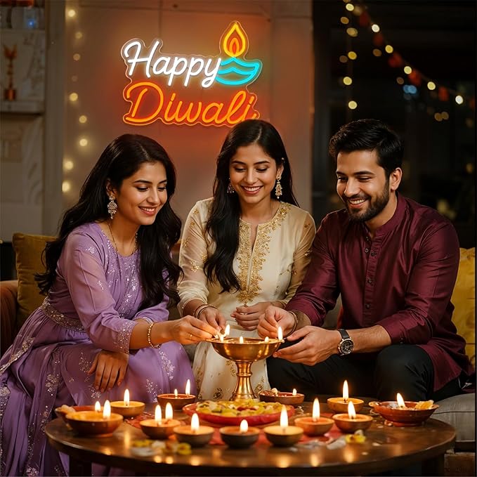 Happy Diwali Neon Sign,Neon signs For Wall Decor,USB Powerd with Dimmable Brightness Diwali Decor,Neon Lights for Festival,Diwali Decorations for Home,Indoor Diwali Lights for Party,Mandir