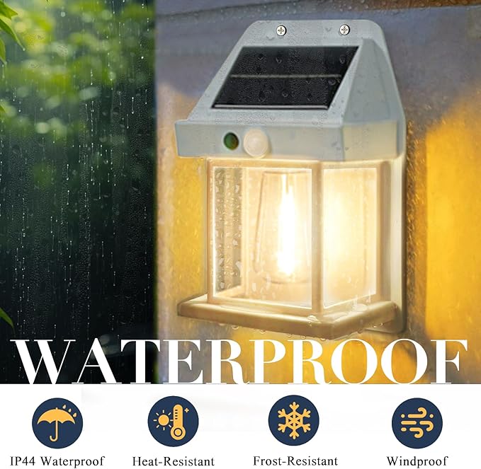 2-Pack 8.2" H Outdoor Solar Powered Wall Sconce Lights Dawn to Dusk Motion Sensor 3 Lighting Modes for Porch Garage House Patio Shed Barn Door Yard Outside Decorative Waterproof -White.