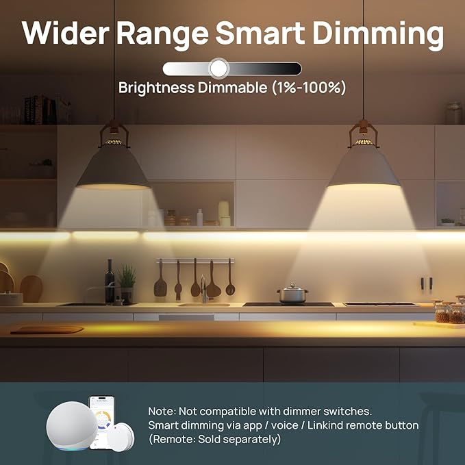Linkind Smart Light Bulbs 6-Pack A19 E26, Tunable White 2700K-6500K (CRI>90), Works with Alexa & Google Home, 2.4GHz Wi-Fi & Bluetooth, 800LM 60W Equivalent