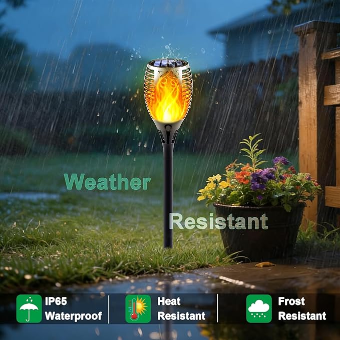 Solar Torch Lights with Flickering Flame, Fire Effect Garden Light, Auto On/Off Dust to Dawn, Outdoor Waterproof Landscape Decoration, Powered Security Light for Patio, 8 Pack