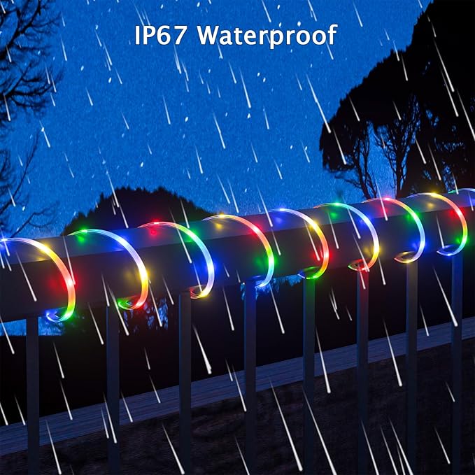 40ft Solar Led Strip Lights Outdoor (Four-Color Fixed), 8 Mode Auto On/Off with Remote Timer, Waterproof Self-Adhesive, Prefect for Garden, Patio, Stair and Porch Decor