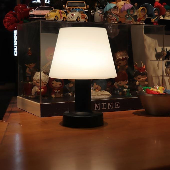 Small Mushroom Table Lamp, Cordless Night Light with 2600mAh Rechargeable Battery, Stepless Dimming Desk Lamp with 3 Colors for Bedroom/Patio/Living Room (Black-2)