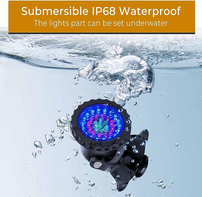 SHOYO Underwater Pond Lights, Colored Submersible Spot Lights, 36 LED Spotlight for Yard IP68 Waterproof Remote Control Multi-Color Dimmable Adjustable for Outdoor Fountain Landscape, Set of 6